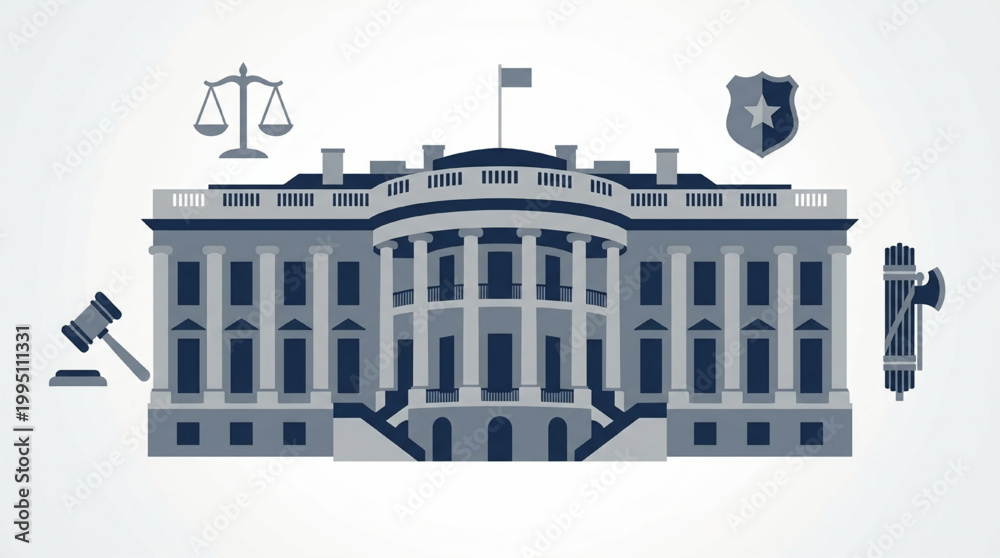 Fototapeta premium Government building with legal and justice icons