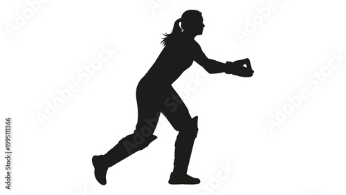 A silhouette of a female softball player preparing to catch the ball