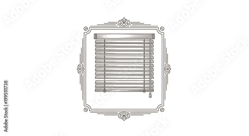 Vintage Engraved Window Blinds Illustration in Ornate Frame