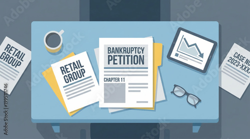 Bankruptcy petition documents on office desk