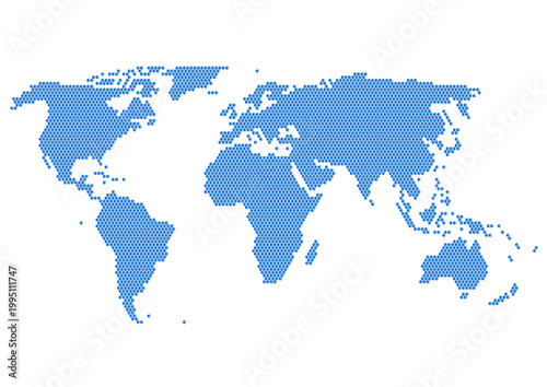 六角形模様の世界地図:青グラデーション