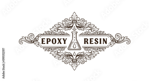 Vintage Epoxy Resin Emblem with Flask and Ornate Frame