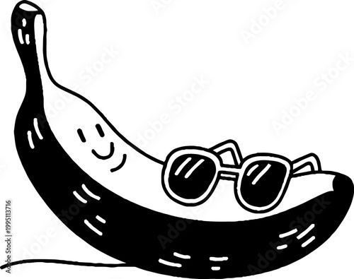 Banana wearing sunglasses reclining in relaxed pose