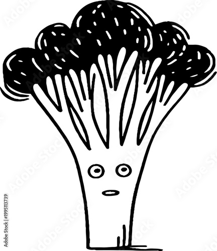 Broccoli character with surprised face on white background