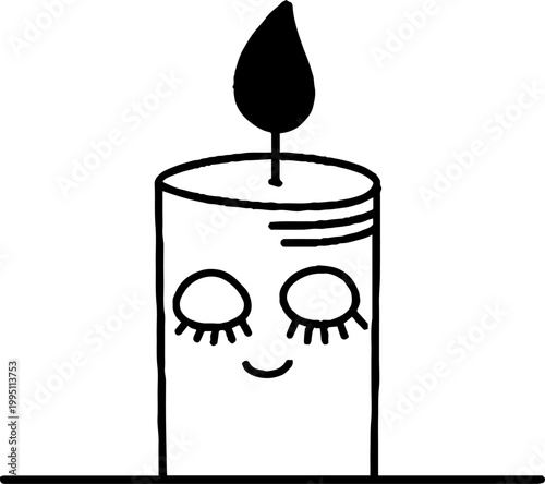 Candle with closed eyes and single flame on minimal surface