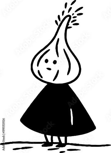 Garlic character standing smiling on simple white background