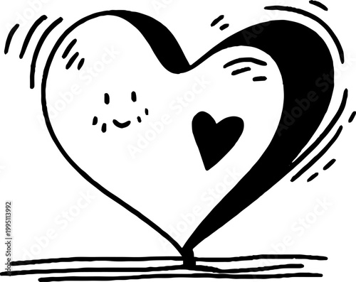 Heart character smiling and balancing on surface with motion