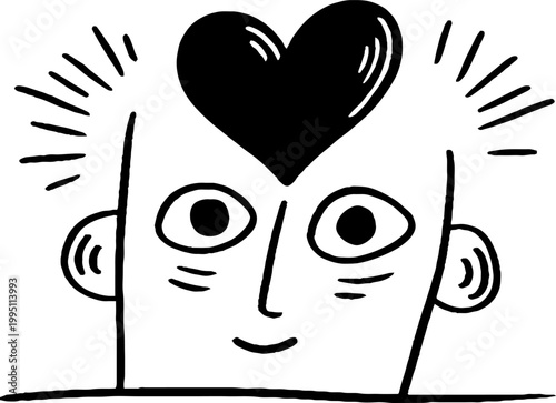 Head with heart above showing affectionate expression on panel