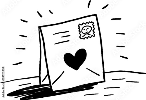 Greeting card standing upright on tabletop with heart