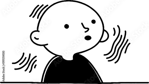 Child reacting with surprise in minimal line drawing scene