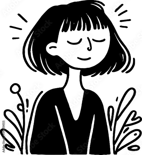 Young girl smiling with eyes closed in floral background