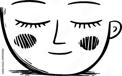 Peaceful face with closed eyes and blushed cheeks sketch
