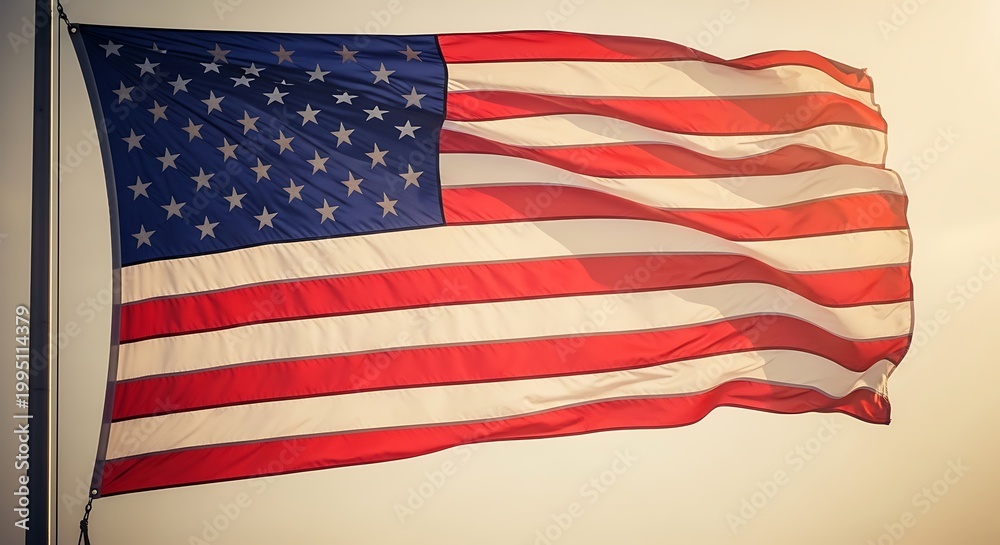 Obraz premium American flag waving in wind with dramatic lighting and patriotic texture