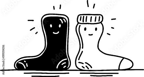 Pair of smiling socks standing together on white surface