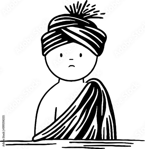 Child with turban standing still on white background
