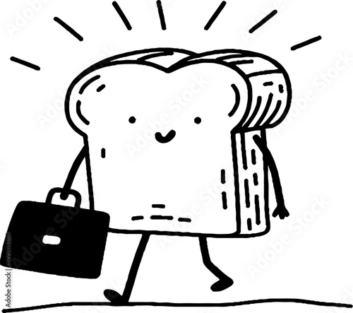 Animated slice of bread walking with briefcase on ground in simple line drawing