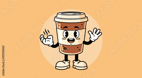Cute Cartoon Coffee Cup Character with Happy Expression.