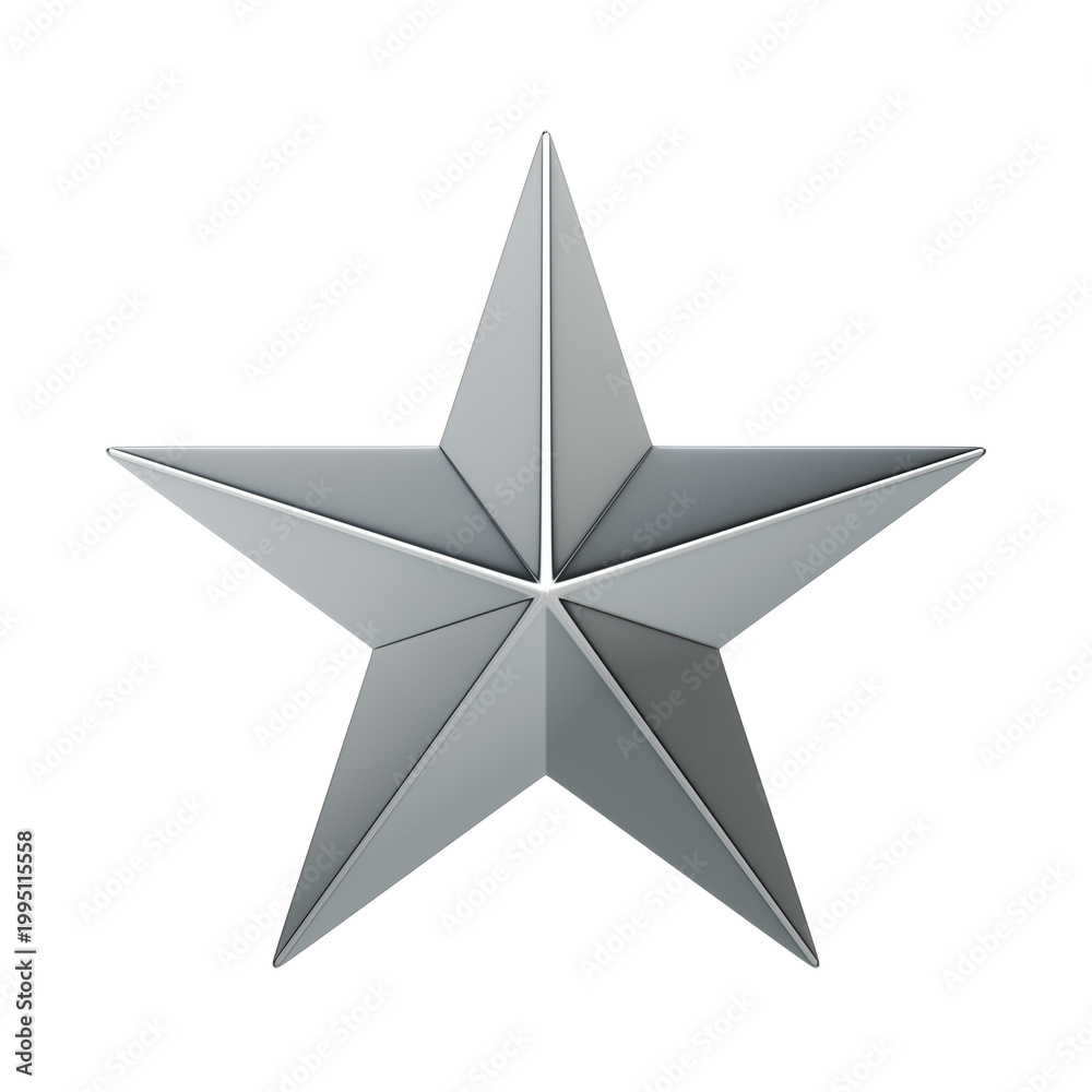 Obraz premium 3D render of a glossy silver star. Concept for rating systems, reviews, quality evaluation, awards