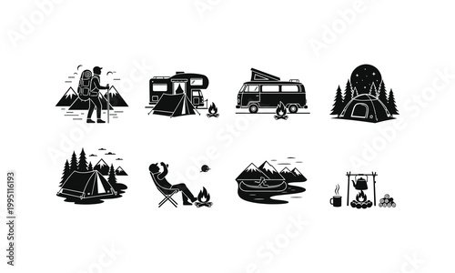 Camping and outdoor adventure illustration set