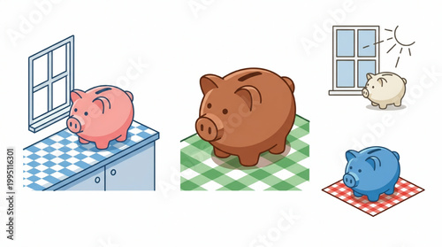 Set of piggy bank illustrations