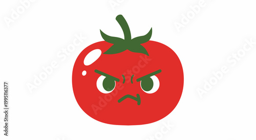 Angry Tomato Character with Grumpy Face, Cartoon Illustration