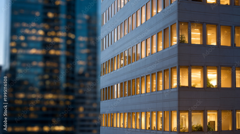 Obraz premium Illuminated building at dusk