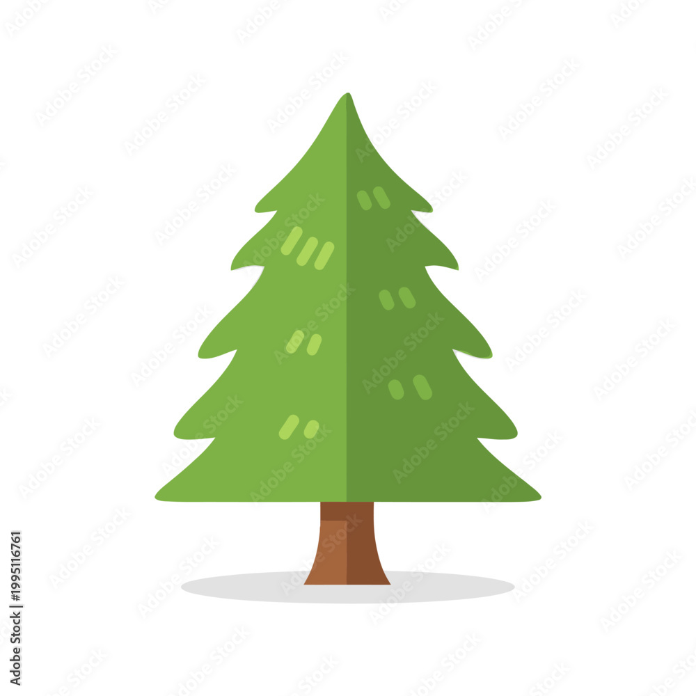 Fototapeta premium Green Fir Tree Icon, Flat Design, Isolated on White Background