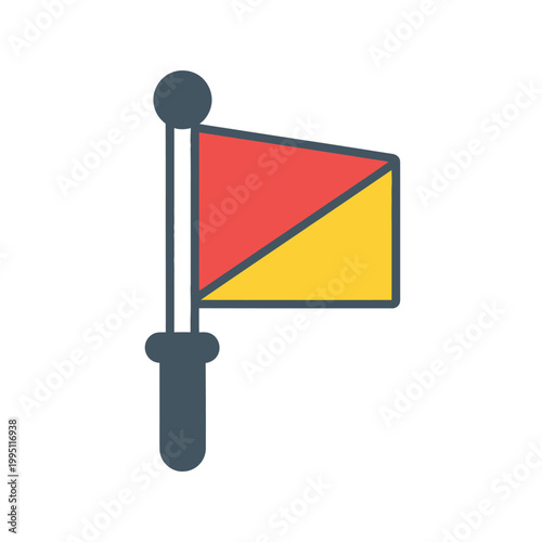 Red and yellow signal flag on pole, maritime communication, nautical flags