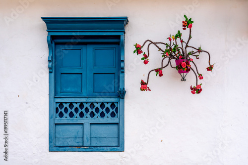 Colombia, Barichara, typical wooden window .