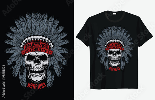Fotografie Native american Skull T-Shirt Design