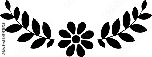 Cute flower with branches, whimsical botanical clipart, decorative frame for invitation and design