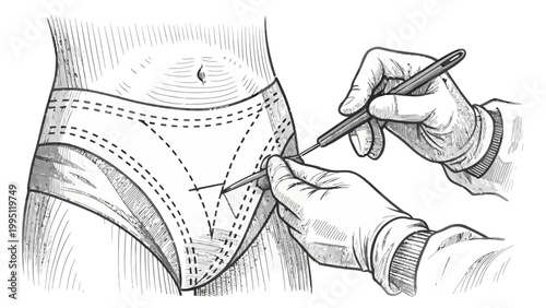 A medical professional marking a patients abdomen with a surgical pen