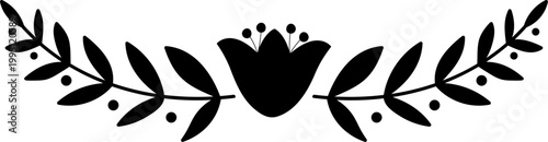 Minimal bell flower with branches, hand drawn floral border, cute decorative clipart for design, copy space