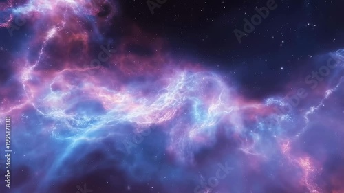 Colorful cosmic nebula swirling in deep space. Represents the beauty and mystery of the universe, perfect for science and astronomy themes