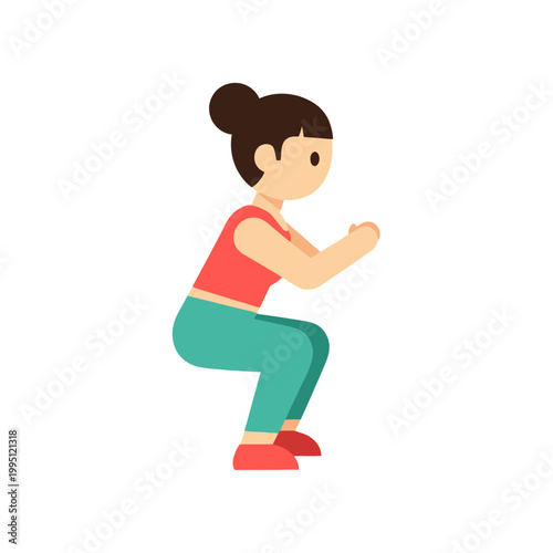 Woman doing squat exercise, fitness, healthy lifestyle, vector illustration