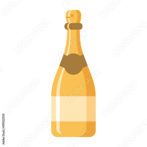 Champagne bottle celebration drink, golden bubbly beverage vector illustration