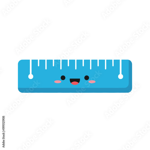 Cute Cartoon Ruler Character with Smiling Face, School Supplies Illustration