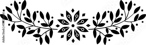 Stylized flower with leaves and branches, botanical frame, elegant decorative clipart for design, copy space