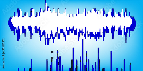 Blue music sound waves. Audio frequencies, musical impulses, electronic radio signals, radio wave curves.