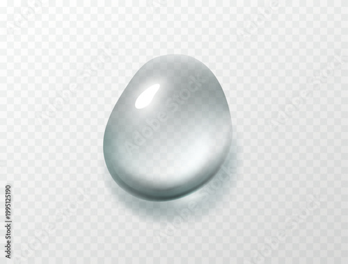 Water rain drop isolated on transparent background. Realistic collagen droplet. Vector clear bubble, 3d aqua element or fresh dew template