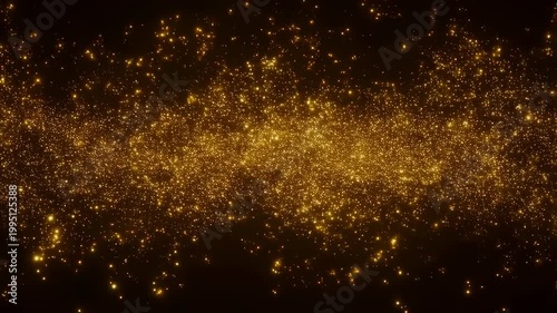 Glimmering golden particles swirling in a cosmic backdrop. Represents celebration, magic, and the beauty of the universe