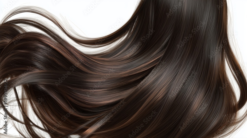 Fototapeta premium 美しく輝く黒髪のロングヘアのアップ。ヘアケアや美容関連の広告や記事に最適な素材。