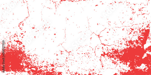 Abstract textured red paint splatters and cracks on a distressed surface, a visual embodiment of age, decay, and the passage of time.