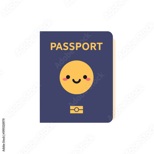 Happy Passport Icon with Smiling Face, Travel Concept