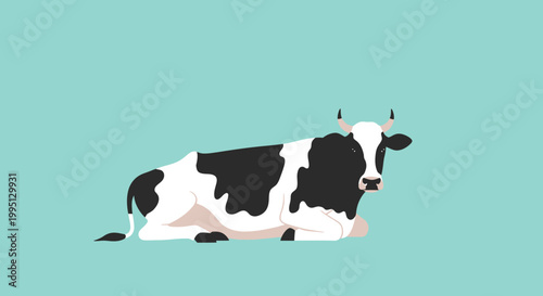 Black and white cow lying down.