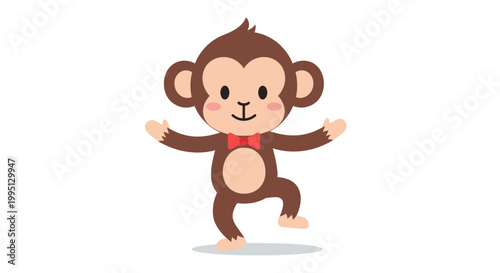 Cartoon monkey in red bowtie standing.