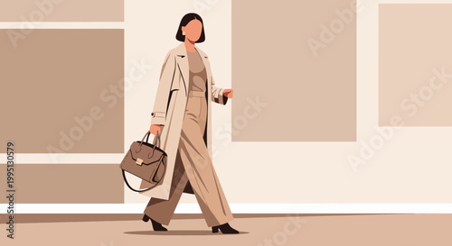 Elegant Woman Striding Confidently in Chic Attire.