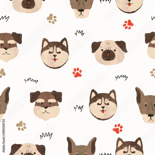 Cute dogs faces seamless pa...