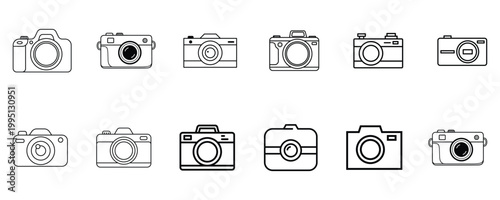 camera line art icons set