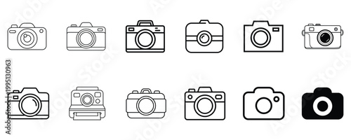 camera line art icons set